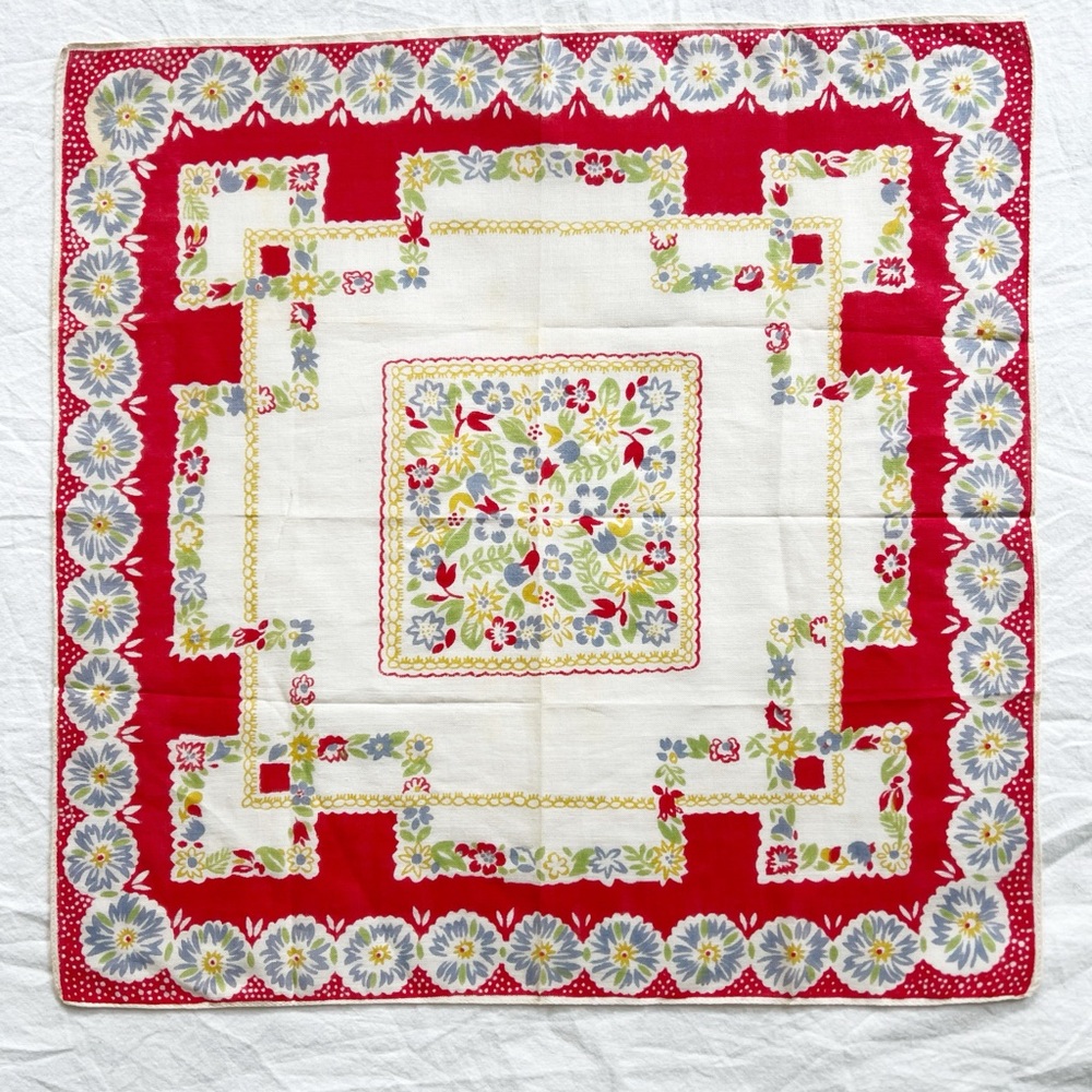 Vintage Floral Mid Century Cotton Handkerchief